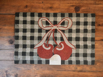New Girly Red Cherry Bow Checkered Doormat Outdoor Entry Door Mat Home Decor