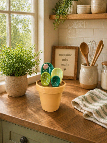 New 4Pcs Catus Succulent Measuring Spoons Set In Pot Ceramic Measuring Spoons