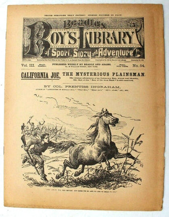 Vtg 1882 Beadle's Boys Library Paper Magazine No. 54 Vol. 3 (California Joe)