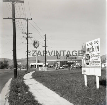 Vtg 1965 Gas Station 76 / Mobil & The Valley's Finest Mexican Food Photo #2345