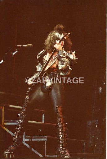 Vintage 1970s Gene Simmons Concert Tour Preforming Kiss Band Music Photo #2859