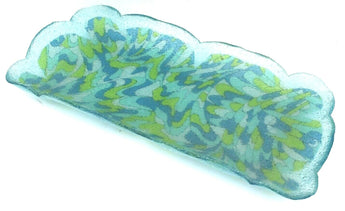 Vtg Blue / Green Groovy Psychedelic Long Serving Party Plate Dish Tray Platter