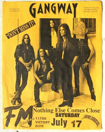 Vtg 1980s 1990s Punk Rock Hair Band Concert Flyer - Gangway (FM Station) July 17