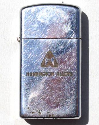 Vintage Zippo Huntington Alloys Flip Top Advertising Cigarette Lighter