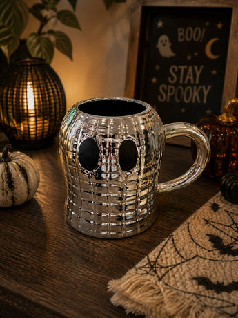 New Halloween Retro Disco Ball Silver Ghost Spooky Coffee Tea Mug