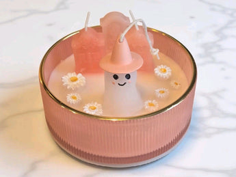 New Large Pink Spooky Ghost Halloween Holiday Graveyard Candle Home Decor Gift