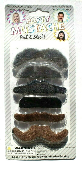 NEW Set of 6 Different Funny Mustache Halloween Costume Party Pack Peel & Stick