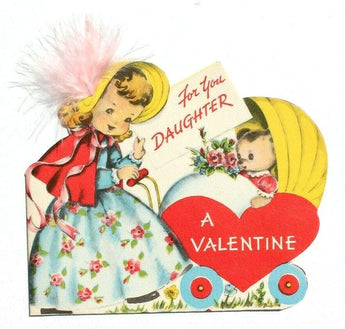 Vgt 1940's For You Daughter Valentine's Day Greeting Card (Real Feather)