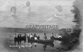 Vintage 1900's Family Mid Summer Day Dreams Canoe Photo #1954