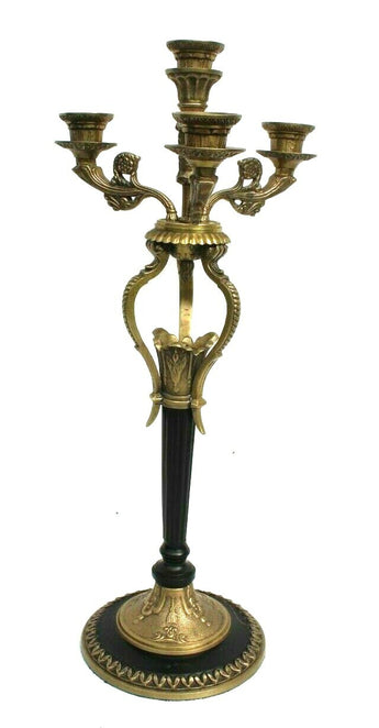 Vintage Gold & Black Hollywood Regency 3 Arm Candle Holder