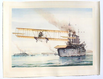 Vtg John T McCoy PENCIL SIGNED PRINT Art Poster Eugene Ely Taking Off From U.S.S