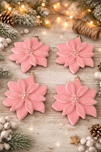 New 4 Retro Mid Century Modern Pink Flowers Christmas Tree Ornament Decoration