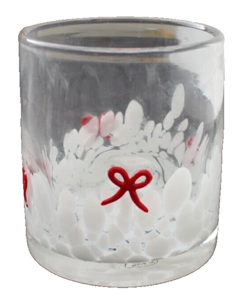 New Anthro Glass Girly Red Bow Ribbon Christmas Tumbler Beverage Glasses Cup