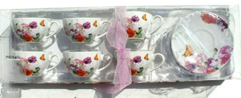 NEW 6 Piece Butterfly Flower Porcelain Kids Playtime Tea Set