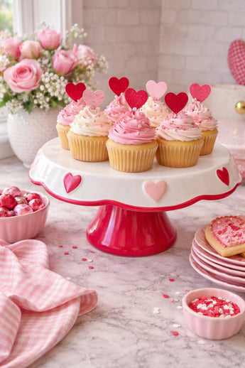 New Ceramic Red & Pink Heart Valentines Day Dessert / Cake & Cupcake Party Stand