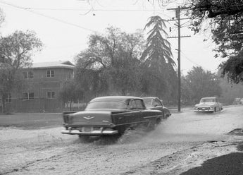 Vtg 1955 Chrysler Car Driving In Puddles Of Water Sherman Oaks CA Photo #1810