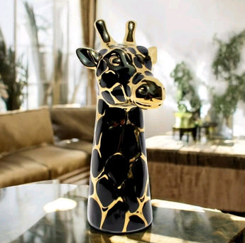 NEW Ceramic Modern Gold & Black Giraffe Head Figurine Statue Room Decor