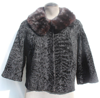 VTG RETRO 1970s Black Retro Swirl Short Waisted Cocktail Fur Collar Coat Jacket