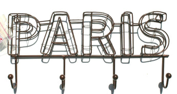 Vintage Rustic SHABBY CHIC Brown 3D Wire PARIS Wall Mounted Towel / Key Hanger