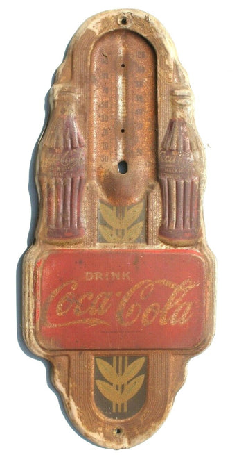 Vintage 1940'S Art Deco COCA COLA EMBOSSED Tin ADVERTISING Thermometer