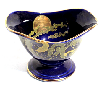Vintage 1920s HH&G Ltd England Hand Painted Blue GOLDEN MOON Sugar Bowl