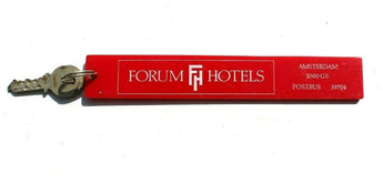 Vtg Red Plastic Forum Hotels Amsterdam Motel ROOM KEY / CHAIN