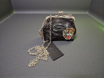 New Black ED HARDY Tiger Mini Crossbody Chain Kiss Lock Coin Purse Charms Bag