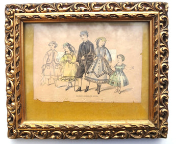 Vintage PETERSONS MAGAZINE Clipping (OCT 1867) Children's Fashions W/ Frame