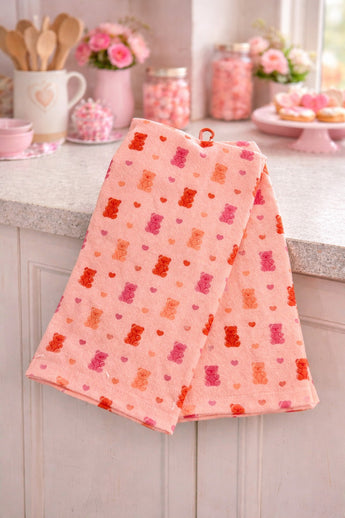 New Set 2 Valentines Day Love Pink red Gummy Bears Hearts Kitchen Towels