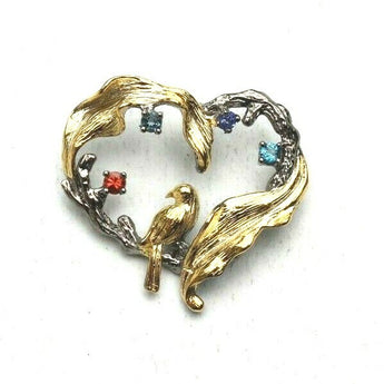 Art Nouveau Bird In Heart 9.25 Sterling Silver Necklace Pendant Jewelry NOS