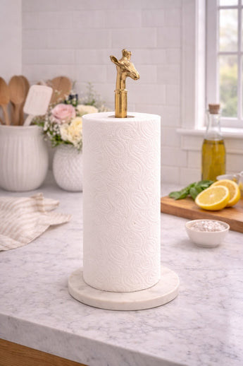New Gold Metal Giraffe Table Top Paper Towel Holder W/ Marble Base Kitchen Decor