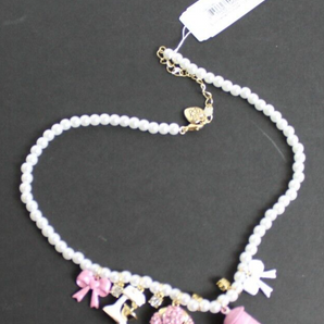 New Betsey Johnson "Baby Cakes" Pearl Charm Bow Girly Bakery Sparkle Necklace