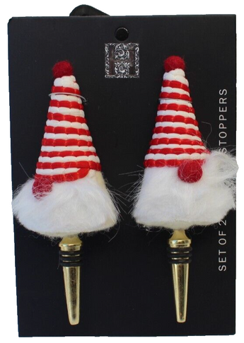 New Set Red & White Holiday Christmas Gnome Bottle Wine Stopper