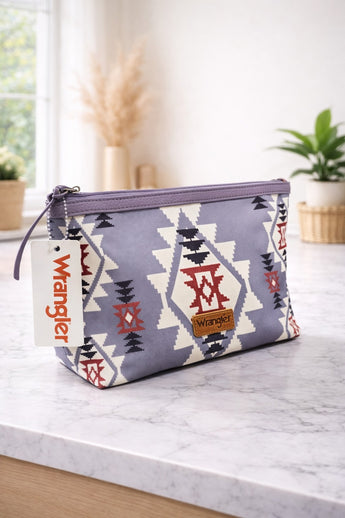 New Wrangler Gray Boho Western Aztec Cosmetic Bag Zipper Travel Makeup Case