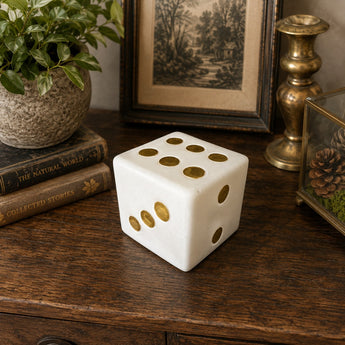 New MCM Resin Gold & White Casino Gambling Dice Six Sided Room Decor Figurine