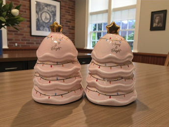 New Pink Christmas Tree Salt & Pepper Shakers Salt N Pepper Dinning Set