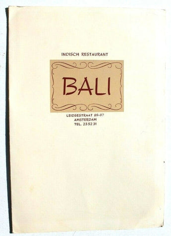 Vintage Bali Indisch Indonesian Restaurant Amsterdam Table Menu