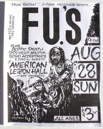 Vtg 1980's FROM BOSTON F.U.'s Septic Death Punk Rock Concert Flyer