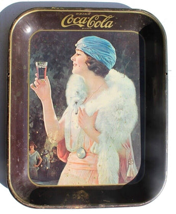 Vintage 1973 COCA COLA FLAPPER BLUE HAT PARTY GIRL SERVING TRAY