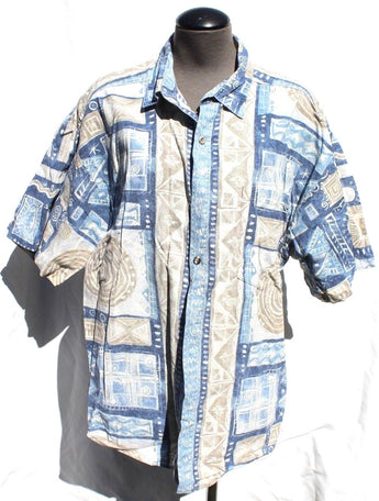 Vtg Mens Maxx FM Retro Tribal Hawaiian Casual Button Down Collar Shirt Large