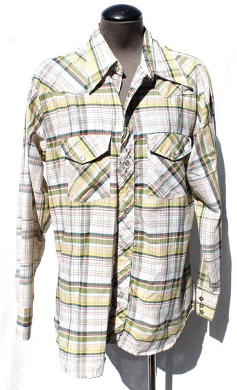 Vtg Men’s Retro Country Western Stripped Cowboy Pearl snap Shirt 16 - 16 1/2 L