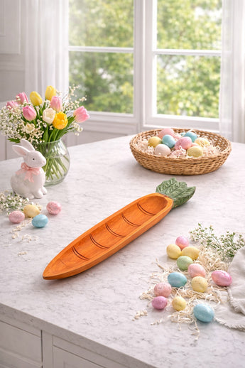 New Solid Wooden Hand Carved Carrot Bowl Easter Table Centerpiece Decor 22.5"