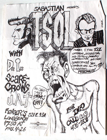 Vtg Rock Thrash Heavy Metal Band Concert Flyer Sabastian Present TSOL LongbeacH