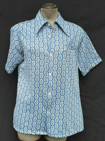 Vtg Men’s Retro MCM Hippie No Name Blue Button Down Collar Shirt - Medium