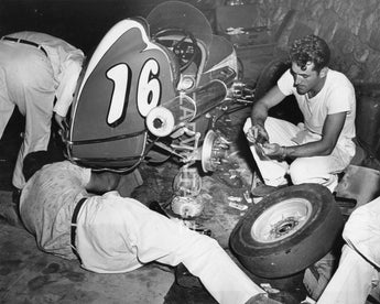 Vintage 1950s Mechanics Working On Rex Mays Race Car Photo #2479
