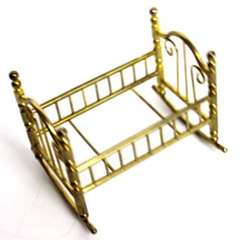 Vintage Antique Miniature Dollhouse Gold Brass Tone Metal Rocking Cradle Crib