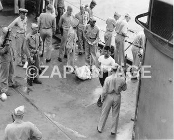 Vtg WWII Japanese Boys Handcuffed On USA Military Ship Boat Photo Image #1796