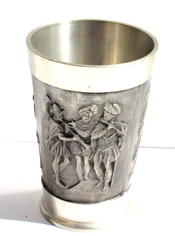 Vintage German Pewter Drinking Cup OLD WORLD FOLK "Playing Music" Fiddle Goblet