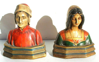 Vintage Victorian Chalkware Religious Man & Women Library Office Bookends