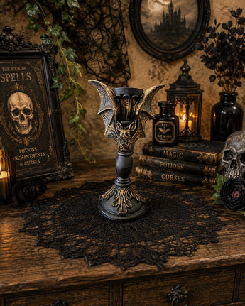 New Resin Black Gold Vampire Bat Wing Pedestal Halloween Candle Holder Decor